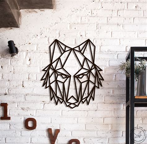 Metal Wall Art Geometric Wolf head steel Home Decor Polygonal | Etsy