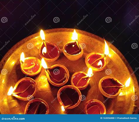 Earthen Lamp Lit in Diwali at Night Stock Photo - Image of night ...