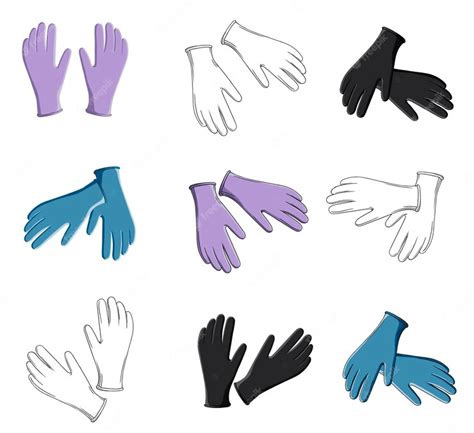 Premium Vector | A set of medical gloves of different colors in different hand positions