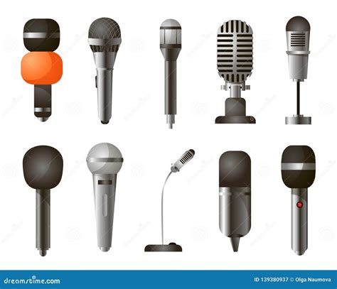 Set of Different Types of Microphones in Realistic Style Isolated on a ...