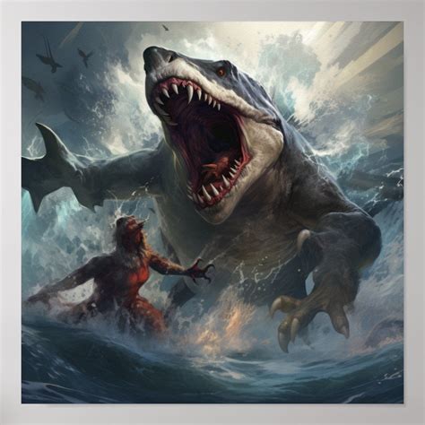 Epic Battle of Megalodon vs. T-Rex Poster - Unleas | Zazzle | Megalodon ...