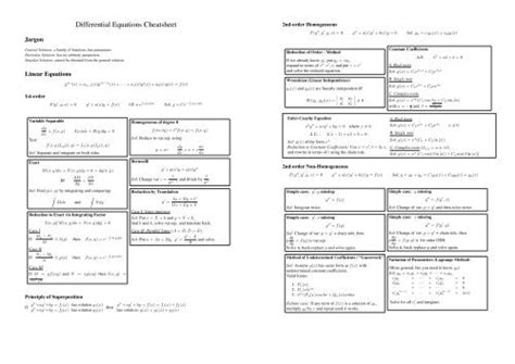 Ordinary Differential Equations Cheat Sheet