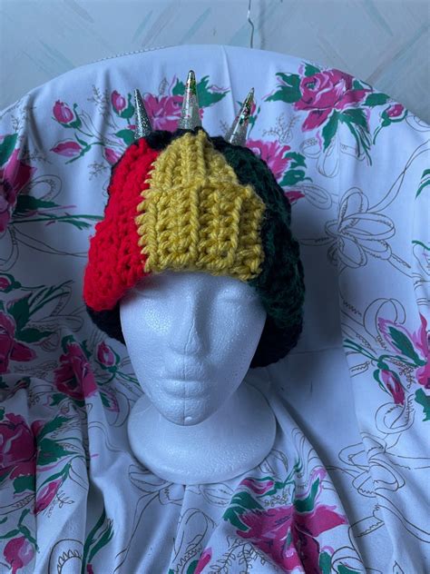 Rastafarian Colors Crocheted Beanie Hat With Weed Spikes - Etsy