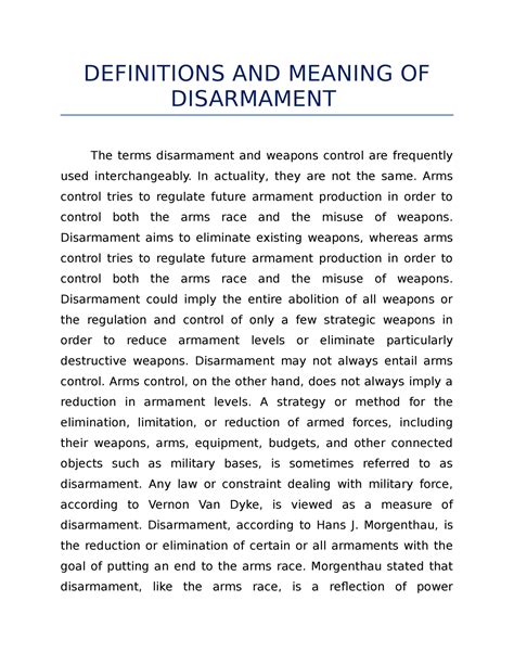 Definitions AND Meaning OF Disarmament - DEFINITIONS AND MEANING OF ...