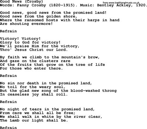 Good News, by Fanny Crosby - hymn lyrics