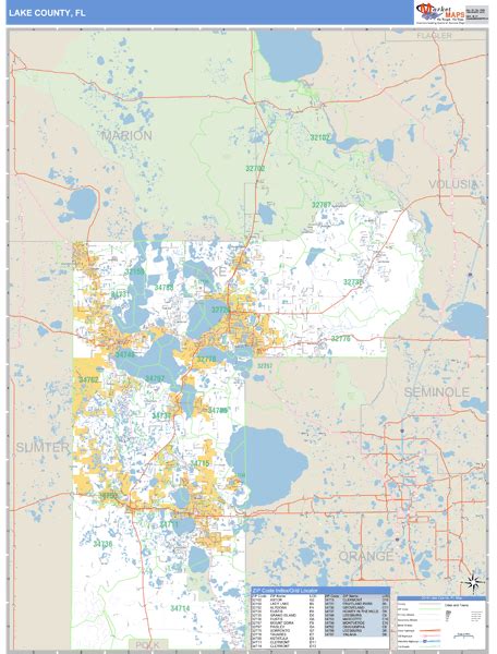 Lake County, Florida Zip Code Wall Map | Maps.com.com