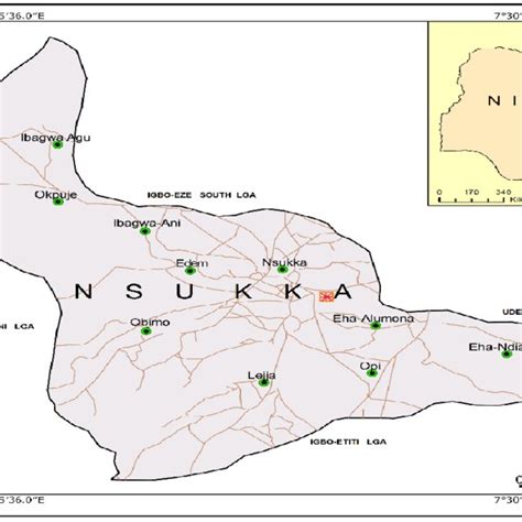 Map of Nsukka showing the point of sample collection | Download ...