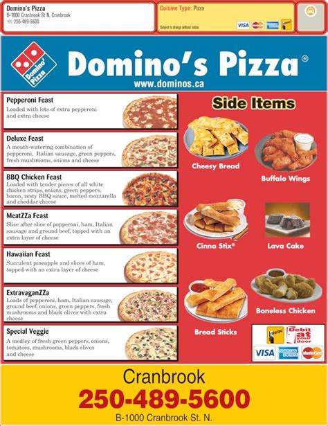 Domino's Pizza Near Me Printable Menu