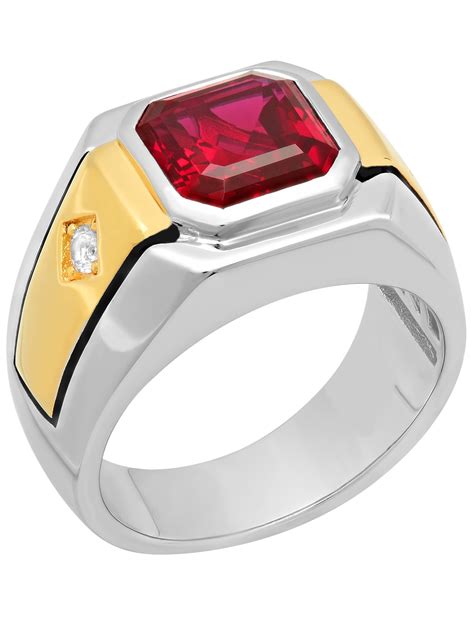 Men's 14K Gold Plated Sterling Silver Cubic Zirconia & Ruby Gemstone ...