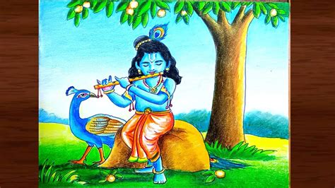 Bal Krishna scenery drawing step by step/Little krishna scenery drawing ...