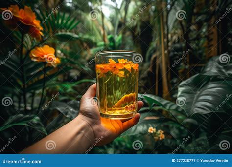 Glass of Orange Juice in a Tropical Rainforest with Exotic Wildlife and Flora. Generative AI ...