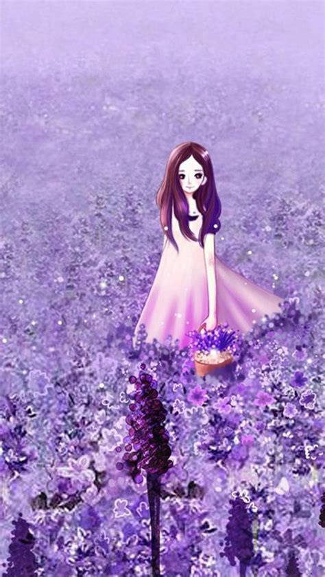 Anime Cute Girl Purple Flower Garden iPhone Wallpapers Free Download