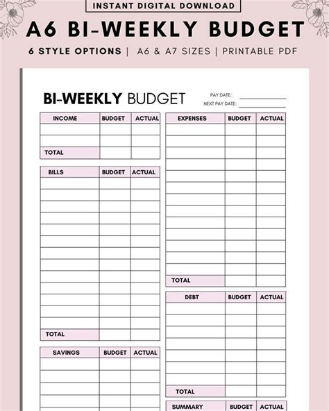 A6 PDF BI-WEEKLY Budget Overview Template Printable, Paycheck Budget ...