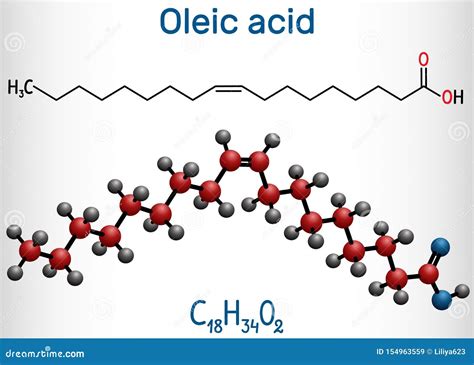 Oleic Acid Cis, Omega-9 Molecule. Structural Chemical Formula and Molecule Model Stock Vector ...