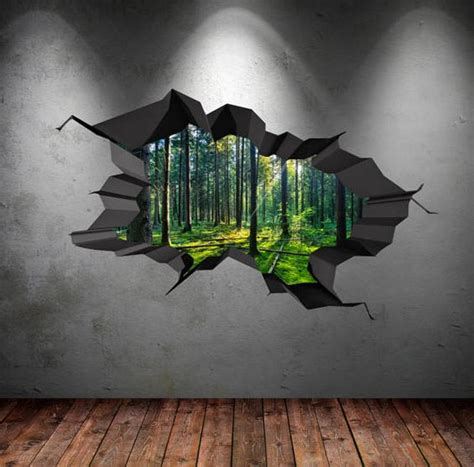 Full Colour Wall Decals Woods Forest Trees Jungle Cracked 3d | Etsy | Graphic wall art, 3d wall ...