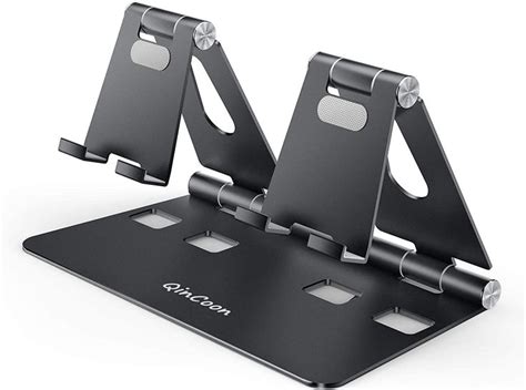 Dual Device Phone/Tablet Stand, Adjustable Aluminum Smartphone Double ...