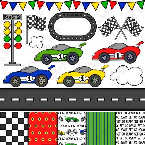 Race Car Hand Drawn Digital Clipart & Paper Set of 17 Race - Etsy