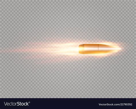 A flying bullet with a fiery trace. Isolated on a transparent background. Vector illustration ...