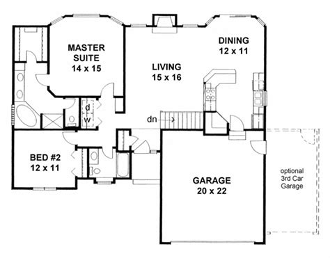 Traditional Style with 2 Bed, 2 Bath, 2 Car Garage - House Plan 62610 | Bedroom house plans ...