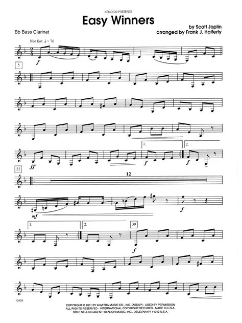 Easy Winners - Bb Bass Clarinet Sheet Music | Frank J. Halferty | Woodwind Ensemble