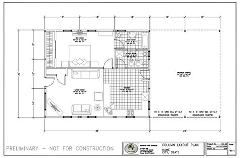 30w 36l Floor Plans W-1 Column Layout - Worldwide Steel Buildings