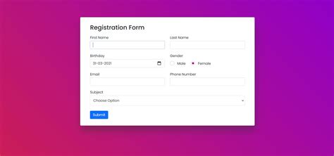 Bootstrap 5 Trendy student registration form Example