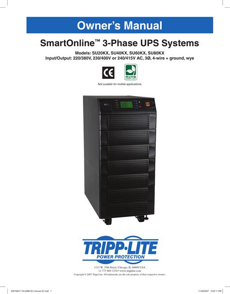 Tripp Lite Smartonline 3 Phase Ups Systems Su20Kx Users Manual ...