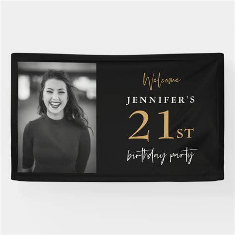 Welcome 21st Birthday Party Photo Black and Gold Banner | Zazzle