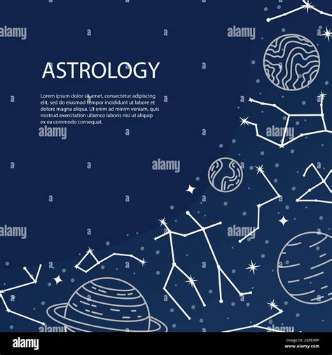 Vector poster with planets and constellations. Astrological background. A template with space ...