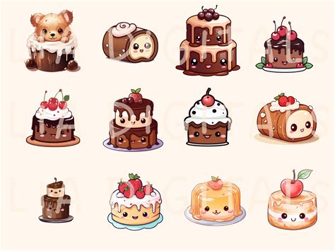 Kawaii Cakes Clipart Cute Birthday Cake Stickers Strawberry Rainbow ...