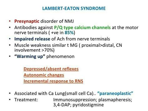 LAMBERT-EATON SYNDROME | Syndrome, Nursing flashcards, Body disorders