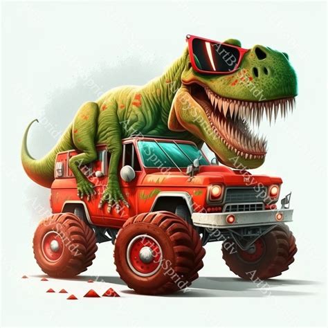 T-rex Dinosaur Monster Truck Transparent Png Clipart Kids Cartoon Design Printable Sublimation ...