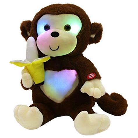 WEWILL LED Cute Monkey Stuffed Animal Creative Glow Soft Plush Toys with a Banana in Hand, Brown ...