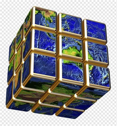 Earth World Globe Rubiks Cube, Rubik cube three-dimensional world map, glass, three Dimensional ...