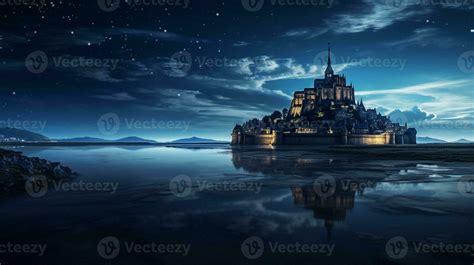 Night view of Mont Saint-Michel. Generative AI 32976342 Stock Photo at ...