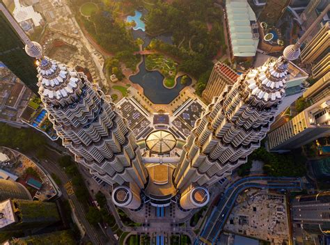 Top of Petronas Twin Towers. Aerial view of Kuala Lumpur Downtown ...