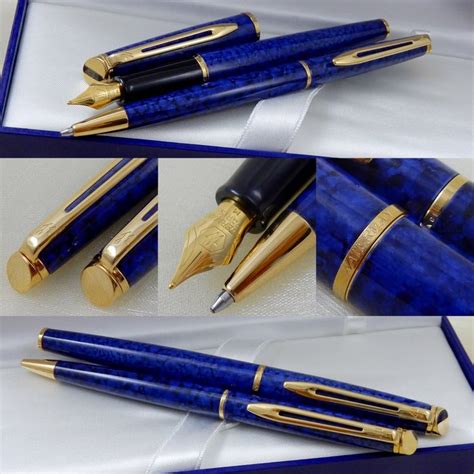 Waterman Hemisphere Blue Marble GT Fountain Pen Rollerball & Ball Pen Collectable Parker ...