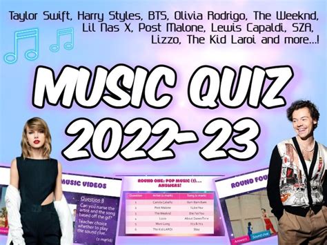 Pop Music Quiz 2022-23, End of Year/Term Quiz: 86 questions with music ...