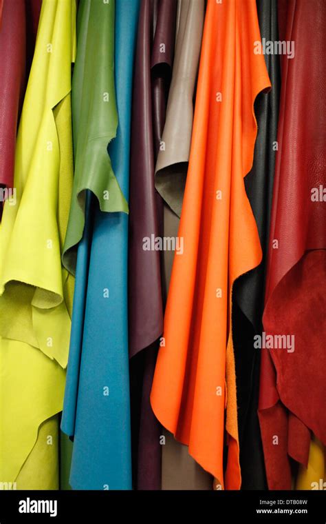 Close-up of various colors of leather textiles Stock Photo - Alamy