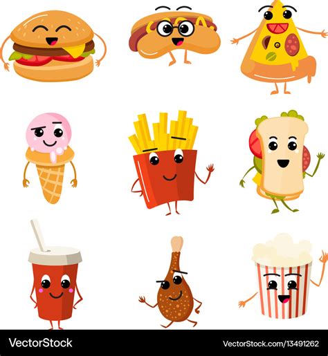 Funny fast food characters Royalty Free Vector Image