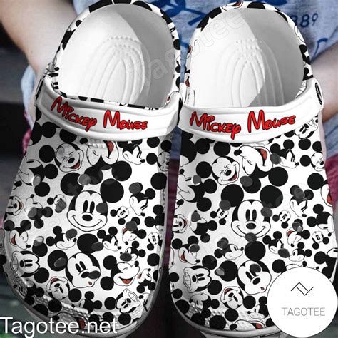 Mickey Mouse Face Style Black White Crocs Clogs - Tagotee