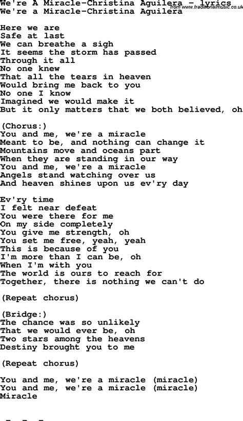 Love Song Lyrics for:We're A Miracle-Christina Aguilera