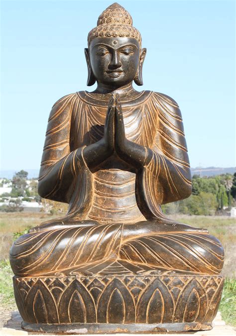 SOLD Stone Namaste Garden Buddha Statue 42" (#96ls252): Lotus Sculpture