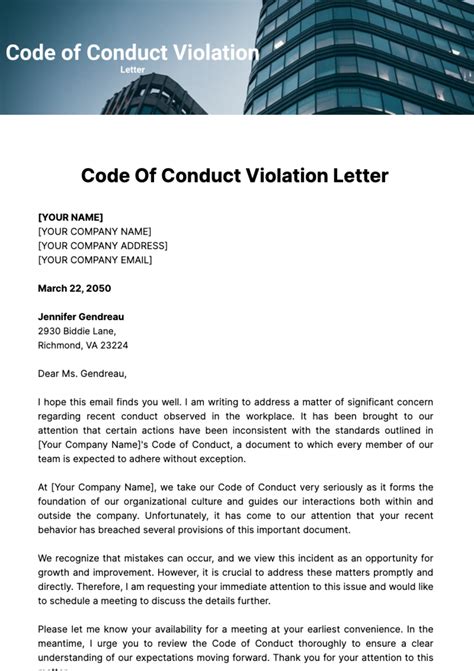 Free Code of Conduct Violation Letter Template - Edit Online & Download ...