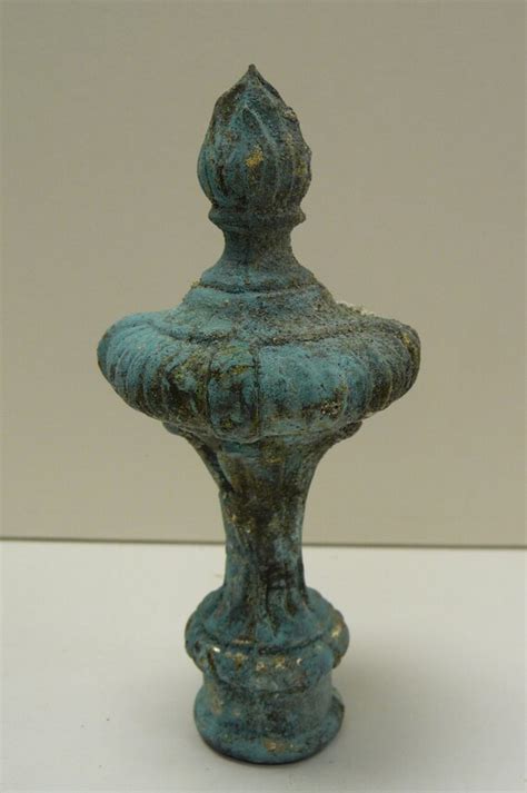 Antique lamp Finial Aged brass turquoise patina by SalvageRelics