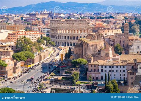 Rome from Above Aerial View of the Roman Forum and the Colosseum Stock ...