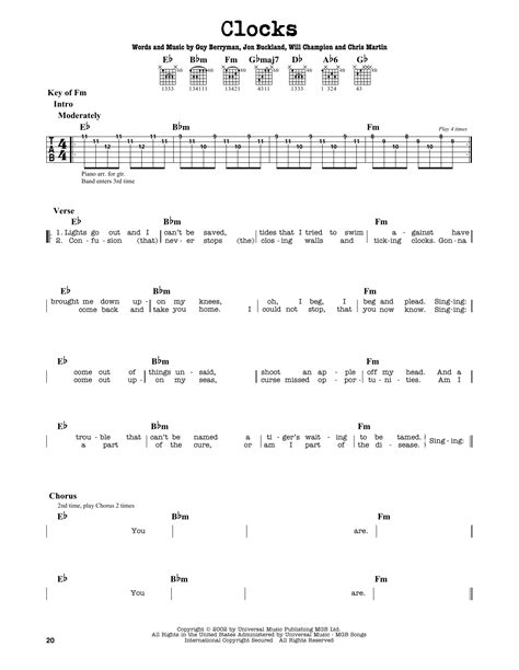 Clocks by Coldplay - Guitar Lead Sheet - Guitar Instructor