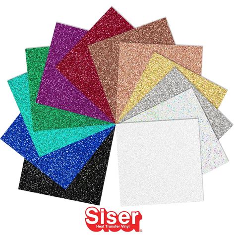 Siser Glitter Heat Transfer Vinyl, 10" x 12" Sheets, 12 Pack - Top ...