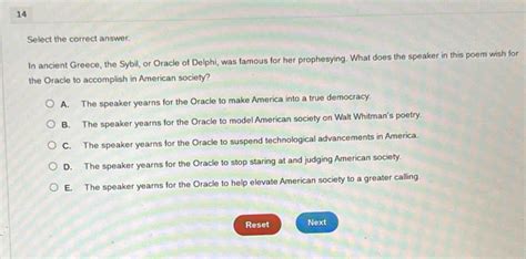 Solved: 14 Select the correct answer. In ancient Greece, the Sybil, or Oracle of Delphi, was ...