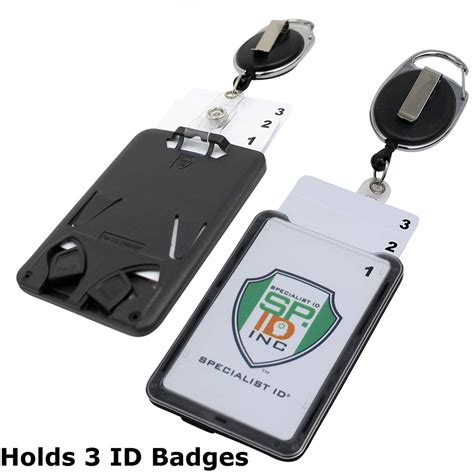 Hard Plastic 3 Card Badge Holder with Badge Reel - Retractable ID Lanyard Features Belt Clip ...